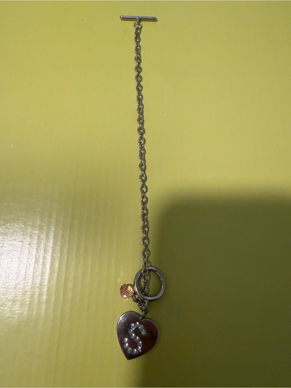 Silver Heart Initial 'S' Dangle Necklace - Silver